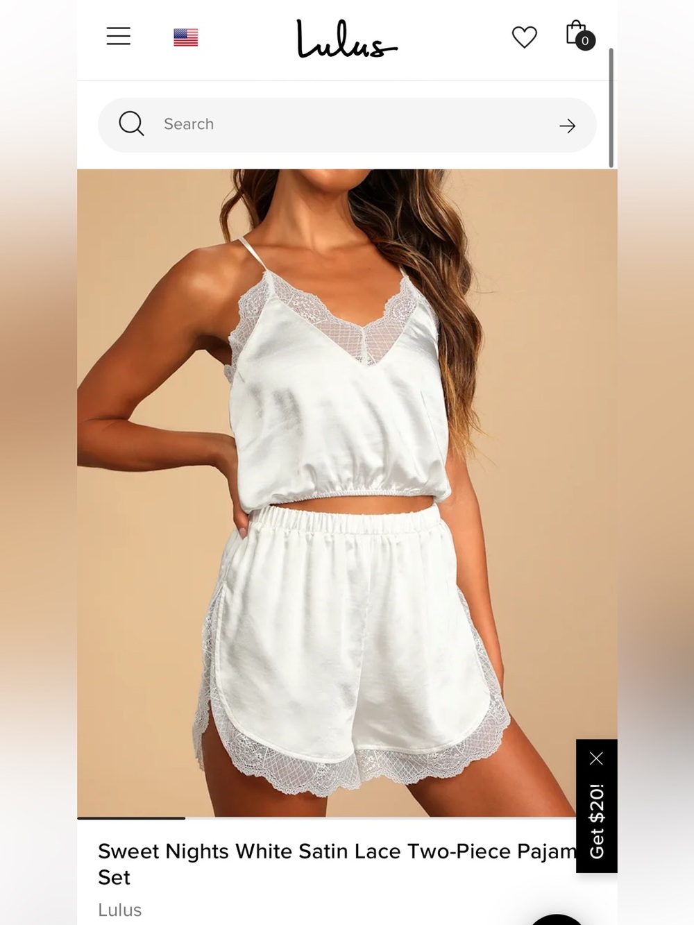 Lulus Sweet Nights White Satin Lace Two-Piece Pajama Set